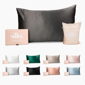 Sillo Silk Pillow Cases 2 Pack with Wash Bag – Silver-Infused Anti-Acne Pillow Cases for Acne-Prone Skin, 22 Momme 6A Mulberry Silk for Hair & Skin, Hypoallergenic, Queen (Charcoal Grey)