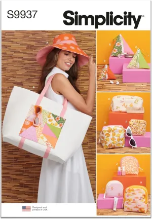 Simplicity Hat, Tote Bag and Zipper Cases Sewing Pattern Packet, Design Code S9937, Sizes Vary, Multicolor