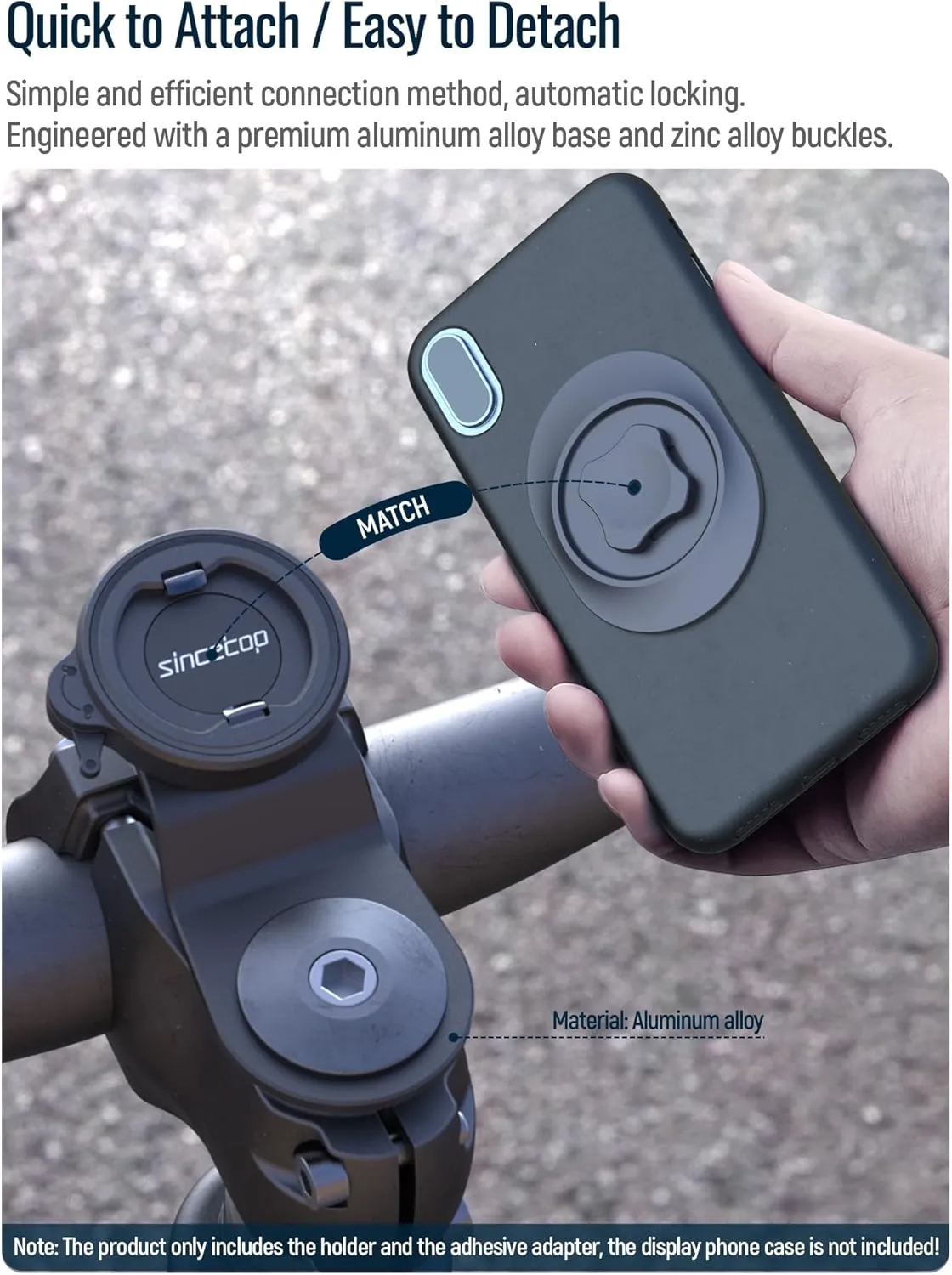 sincetop Bike Phone Mount,Mountain Bicycle Stem Phone Holder,Aluminum Handlebar Cell Phone Clamp,Gravel/MTB/Road E-Bike Cycling Cell Phone Clip,Quick Release Attach/Detach-Black【Series C-1st Gen】