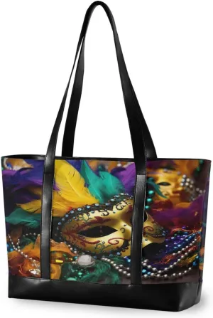 Sinestour Mask Tote Bag with Zipper Work Shoulder Handbag with Compartments Canvas Tote Purse for Women Travel Ladies