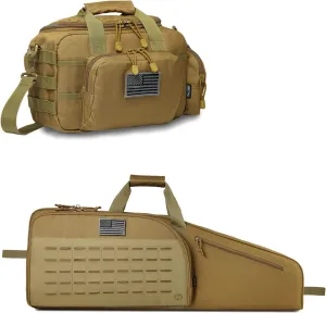 Single Rifle Bag 35" (Tan)   Range Bag Small for 2X Pistol (Tan), Lockable Zipper, Durable Material, Compact Design