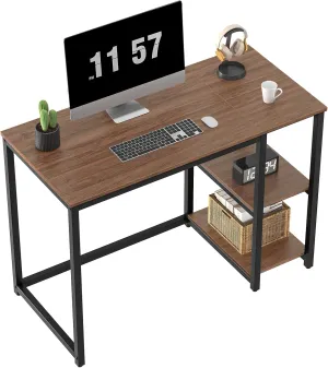 SINPAID Computer Desk 40 inch with 2 Shelves, Sturdy Home Office Desk with Large Storage Space, Modern Gaming Desk, Study Writing Laptop Desk(Brown,40 inch)
