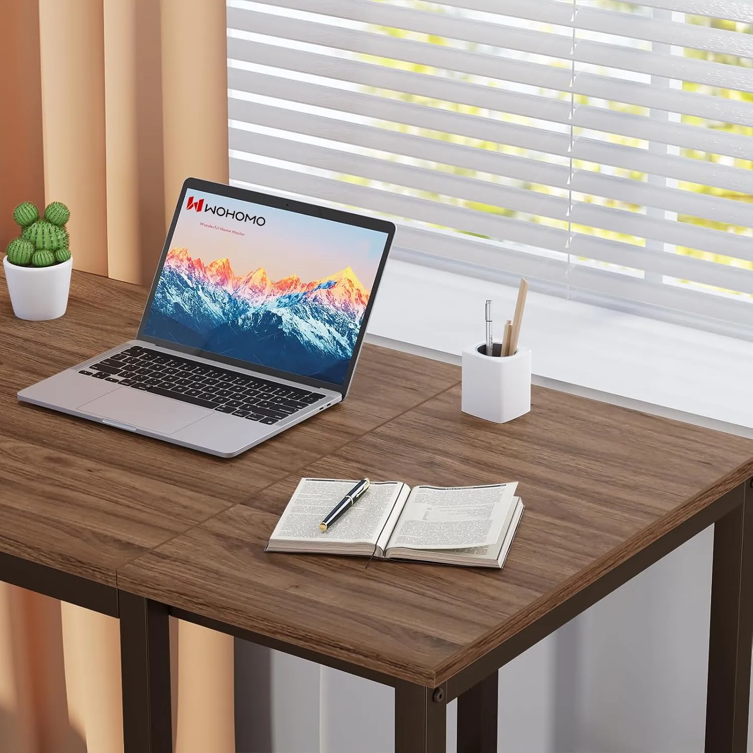 SINPAID Computer Desk 40 inch with 2 Shelves, Sturdy Home Office Desk with Large Storage Space, Modern Gaming Desk, Study Writing Laptop Desk(Brown,40 inch)