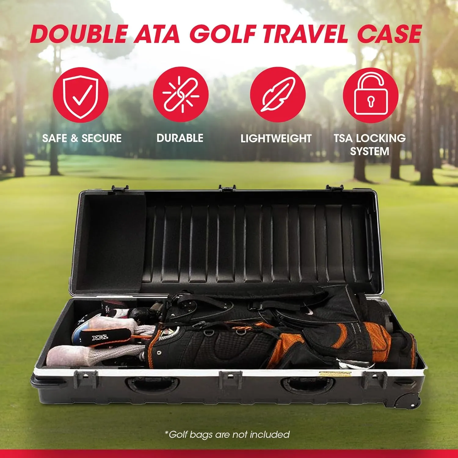 SKB Cases Deluxe ATA Hard Plastic Storage Wheeled Cart Golf Bag Travel Case