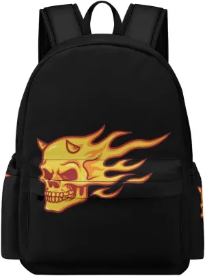 Skull Burning Fire Unisex Backpack Casual Daypacks Half Print Shoulders Bag for Camping Hiking Travel Gear