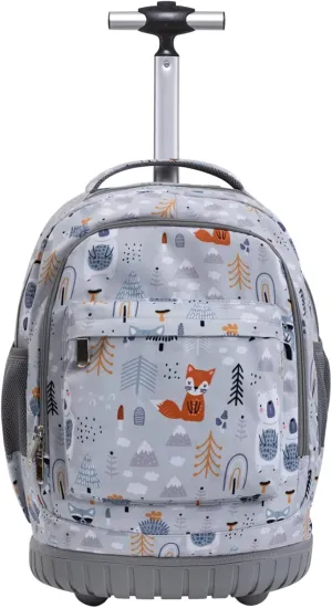 SKYMOVE 18 inches Wheeled Rolling Backpack for Boys and Girls Multi-Compartment School Students Books Laptop Trolley Bag Short Trip Carry-on, Light Gray Polar Bear