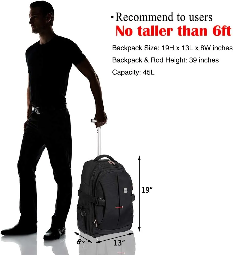 SKYMOVE 19 inches Wheeled Rolling Backpack for Adults and School Students Laptop Books Travel Backpack Bag