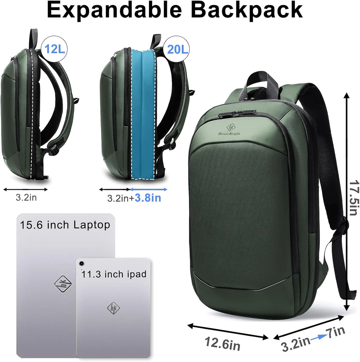 Slim Laptop Backpack for Men,Waterproof Expandable High Tech Business Work Backpack for Men and Women,15.6 Inch Lightweght Anti-theft Travel Backpack Durable College Casual Daypack Computer Laptop Bag