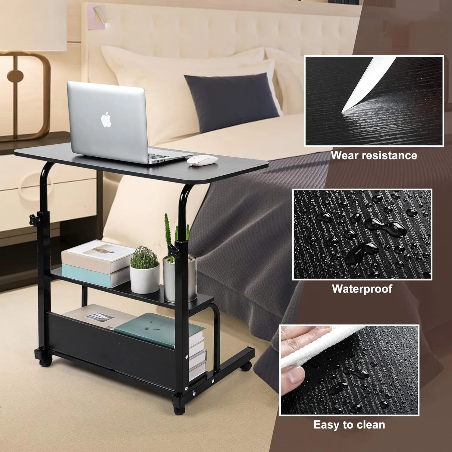 Small Desk for Laptop Small Space Portable Table Living Room Sofa Bedroom Bedside with Storage Home Office Adjustable Height Desk Removable Home Office Table Furniture Size 32 * 16 Inche Black D