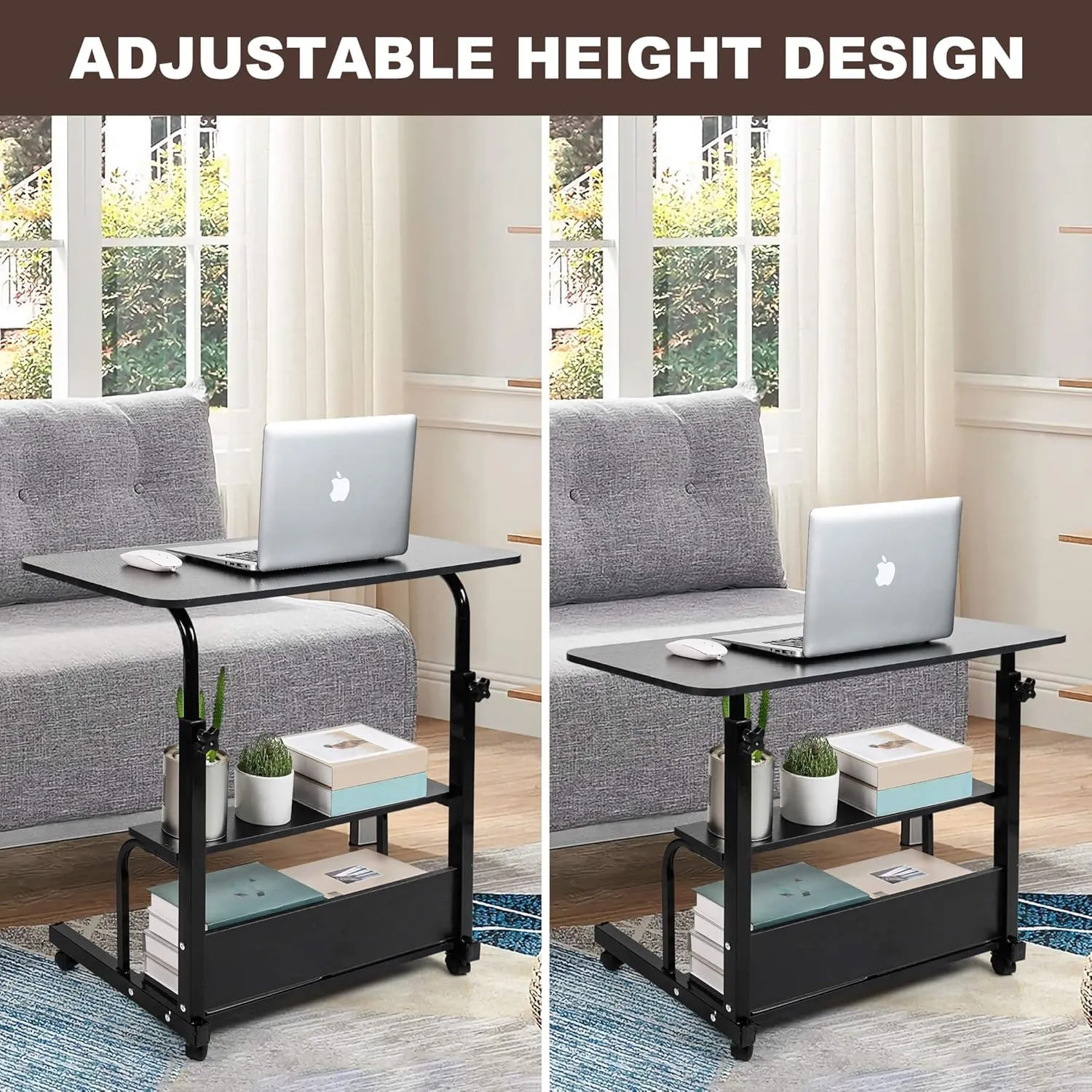 Small Desk for Laptop Small Space Portable Table Living Room Sofa Bedroom Bedside with Storage Home Office Adjustable Height Desk Removable Home Office Table Furniture Size 32 * 16 Inche Black D