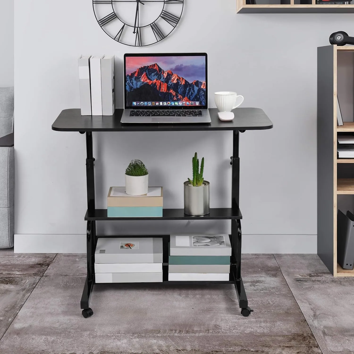 Small Desk for Laptop Small Space Portable Table Living Room Sofa Bedroom Bedside with Storage Home Office Adjustable Height Desk Removable Home Office Table Furniture Size 32 * 16 Inche Black D