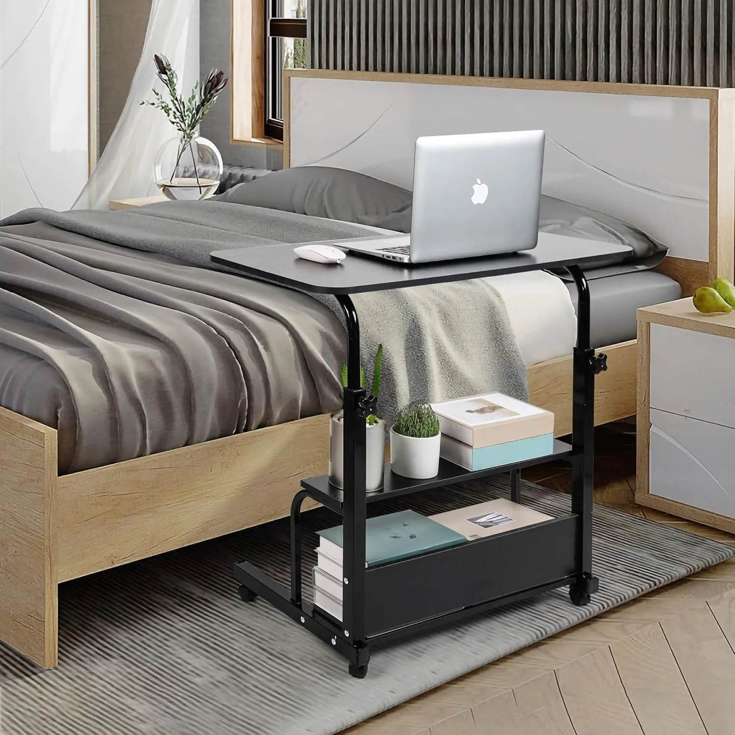 Small Desk for Laptop Small Space Portable Table Living Room Sofa Bedroom Bedside with Storage Home Office Adjustable Height Desk Removable Home Office Table Furniture Size 32 * 16 Inche Black D
