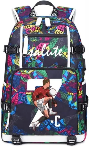 Soccer Player Star Cristiano Ronaldo Multifunction Backpack CR7 Travel Student Football Fans Bookbag For Men Women (P-Pattern 2)