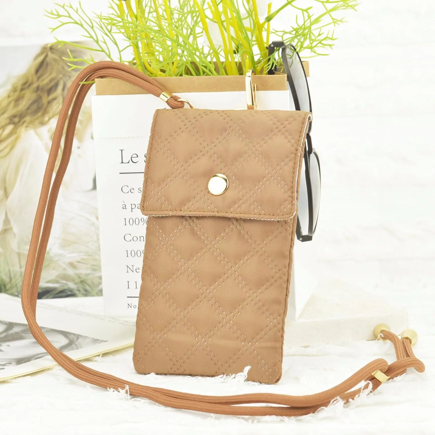 Soft Glasses Case Double Eyeglasses Case for Women with Adjustable Shoulder Strap and Key Chain Cell Phone Purse