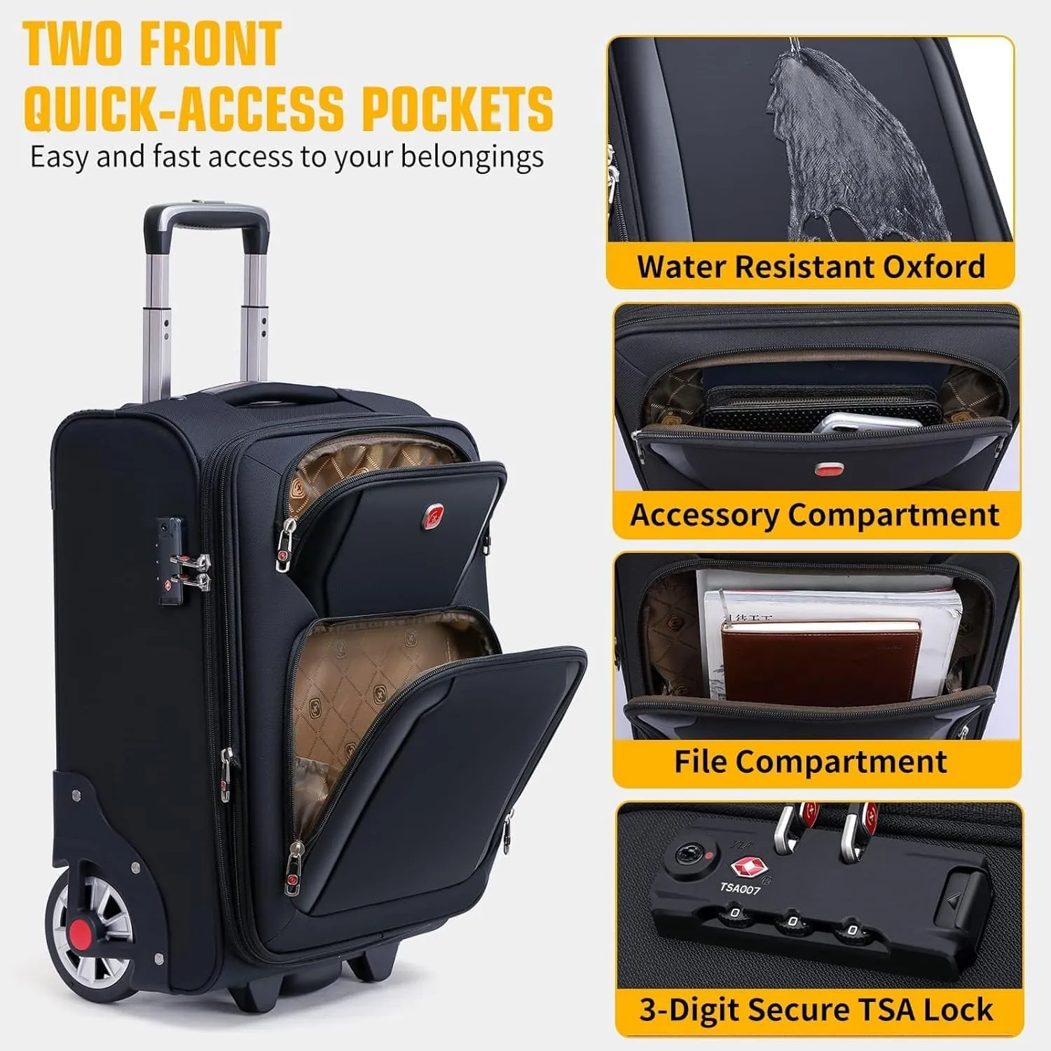 Softside Expandable Luggage with Large Spinner Wheels Carry-On Luggage Suicase (Blue, 21-Inch)