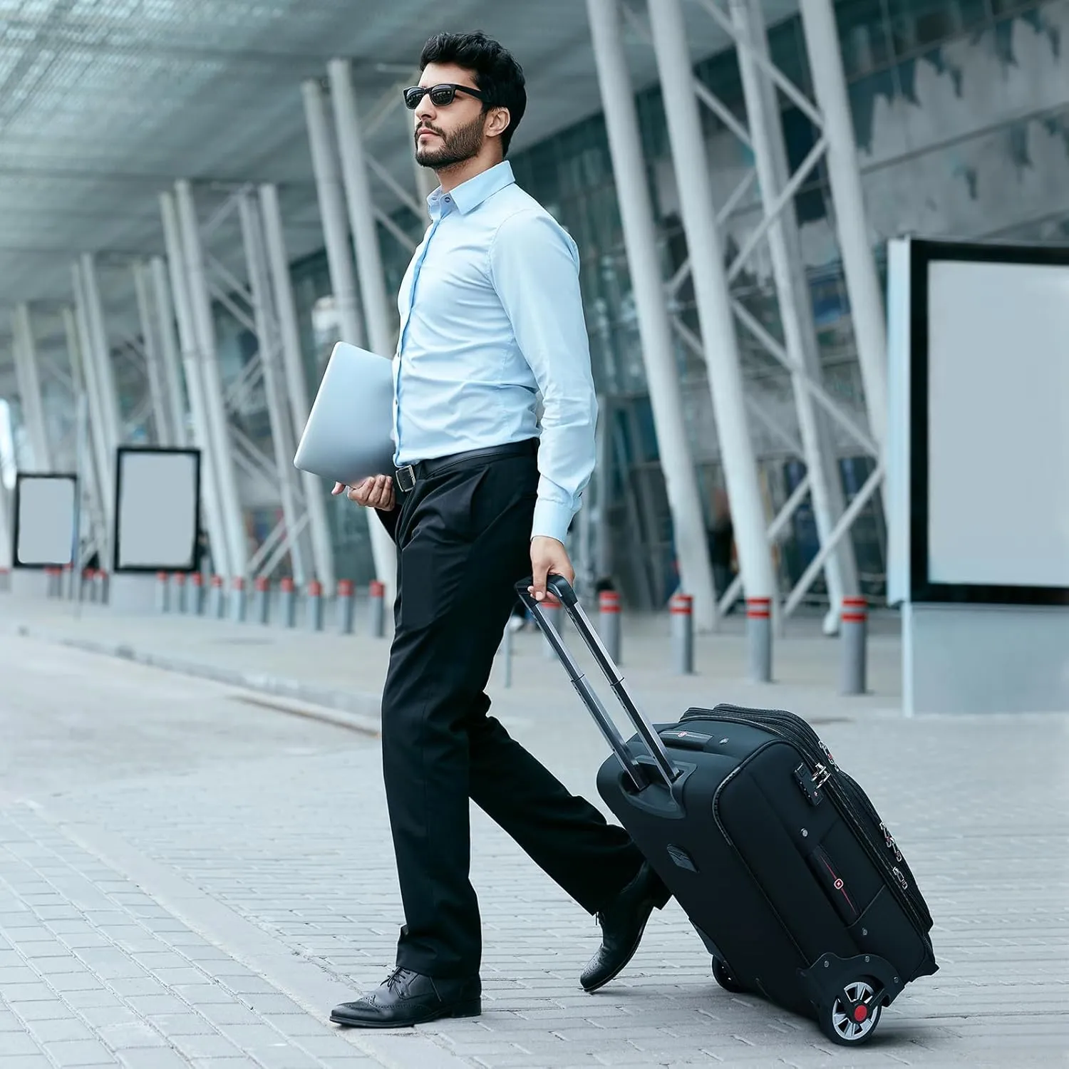 Softside Expandable Luggage with Large Spinner Wheels Carry-On Luggage Suicase (Blue, 21-Inch)