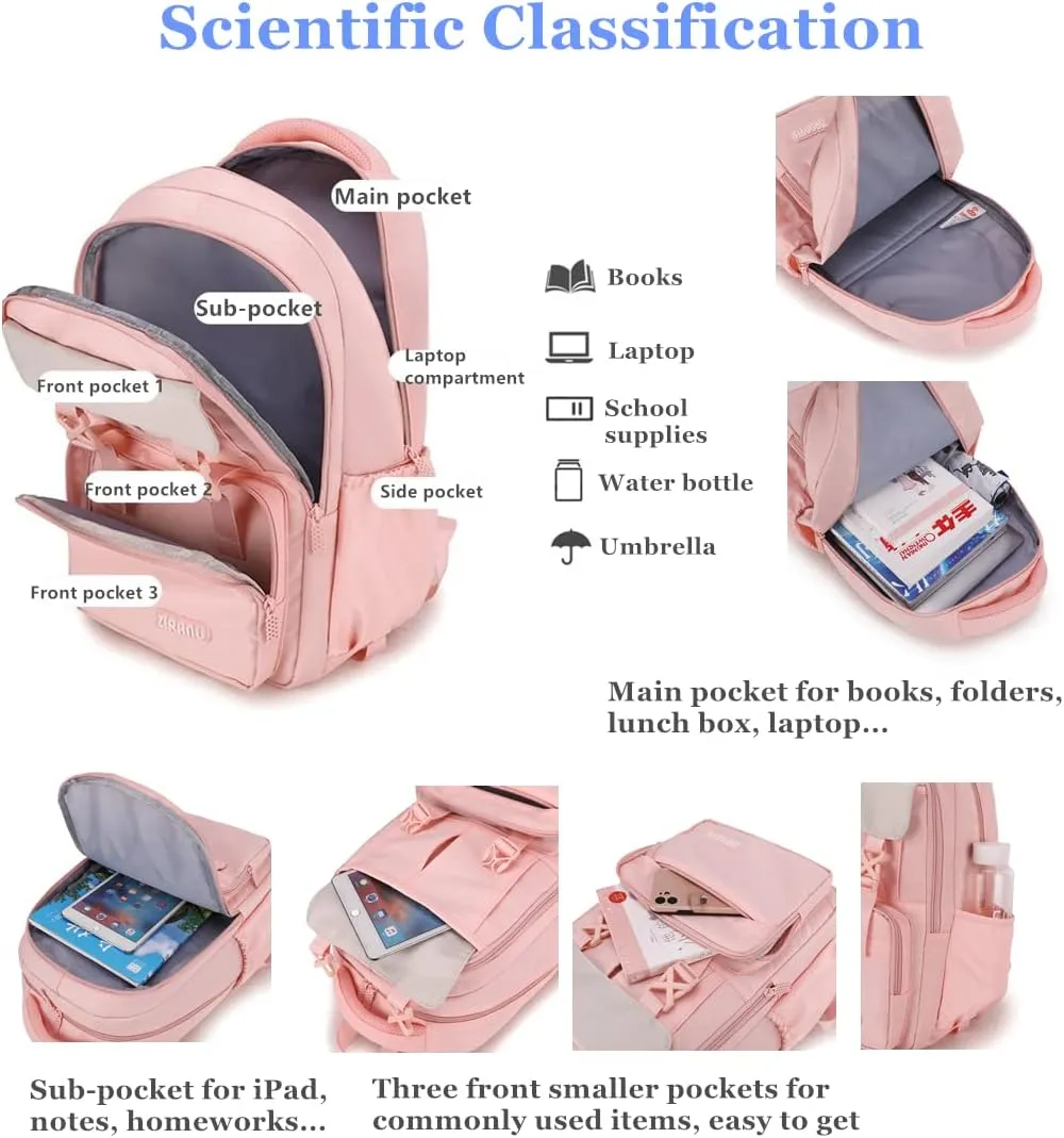 Solid-Color Rolling Backpack for Girls, Trolley Pink Wheel School Bag, Wheeled Bookbag on 6 Wheels