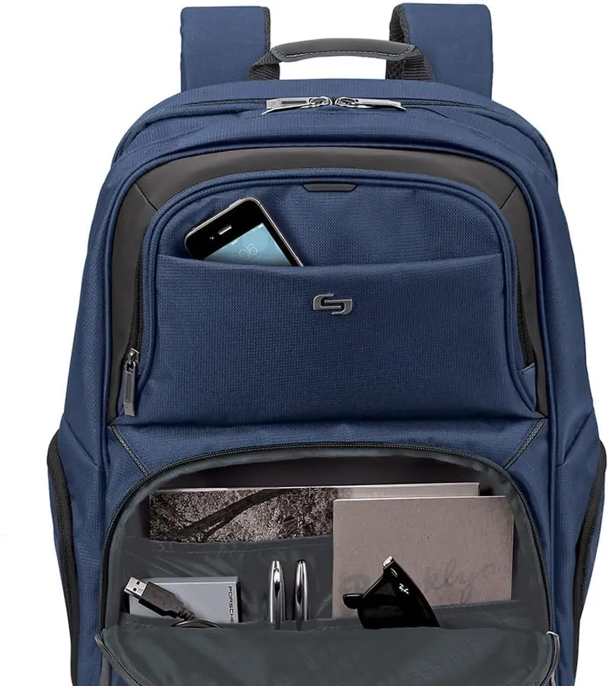 Solo New York Ambition Backpack – Stylish 17.3" Laptop Backpack with Tablet Pocket, Organizer Section, Padded Back & Straps – Perfect for Professionals & Travel (Navy)