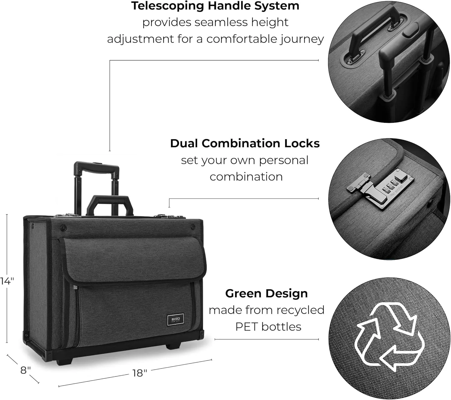 Solo New York Rolling Catalog Case with Wheels - Roller Laptop Bag, Wheeled Briefcase for Women & Men, Carry On Size for Travel, Litigation Bag for Lawyers, Fits 17.3" Computer- Classic, Recycled Gray