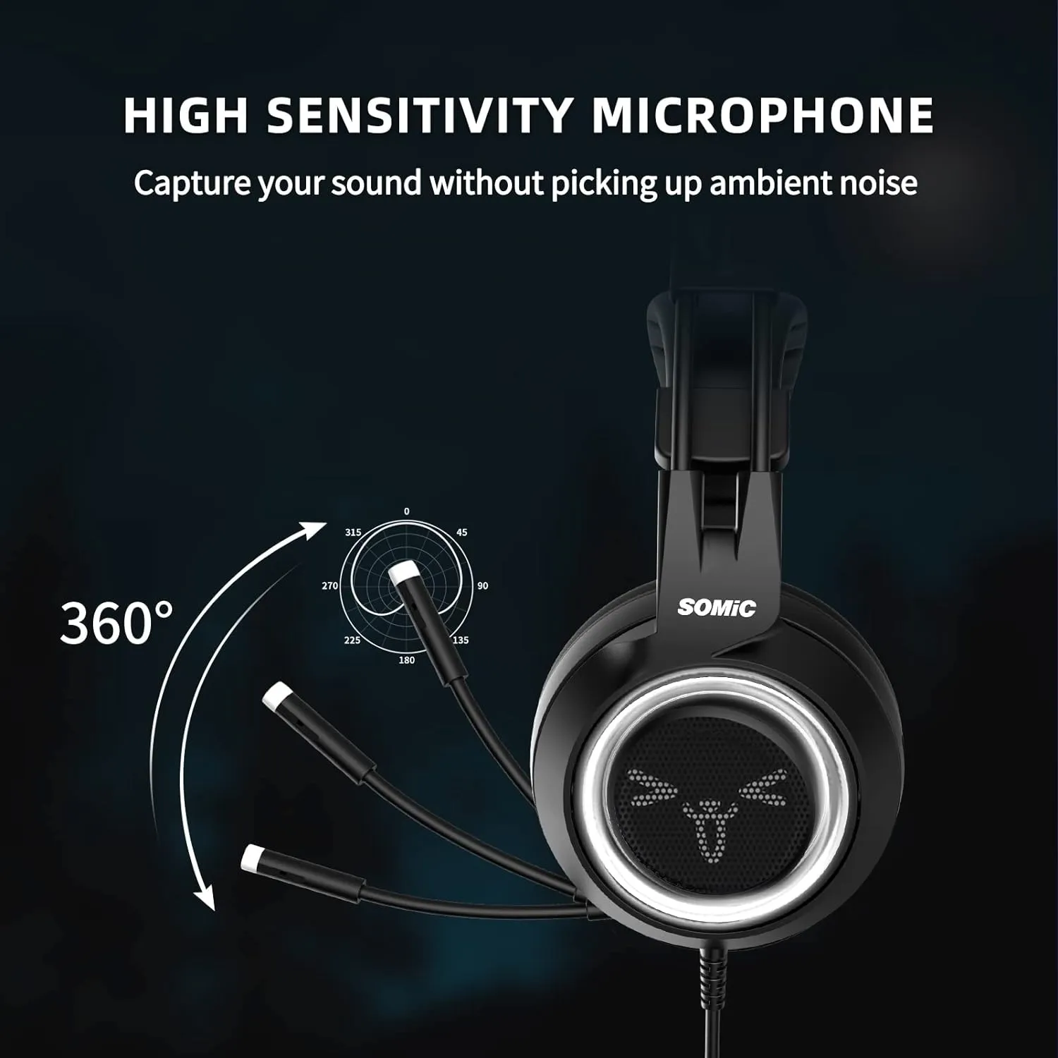 SOMIC Stereo Gaming Headset with Mic for PS4, PS5, Xbox One, PC, Mobile Phone, 3.5MM Sound Detachable Cat Ear Headphones Lightweight Self-Adjusting Over Ear Office Headphones G951S Black