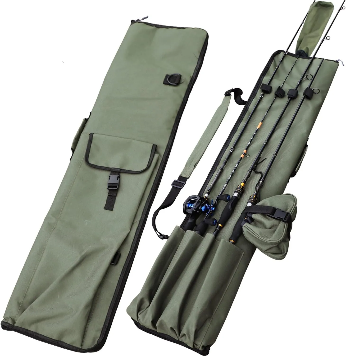 Sougayilang Fishing Rod Bag Canvas Rod Case Organizer Pole Storage Bag Fishing Rod and Reel Carrier Organizer for Travel, Gift for Father, Boyfriend and Family