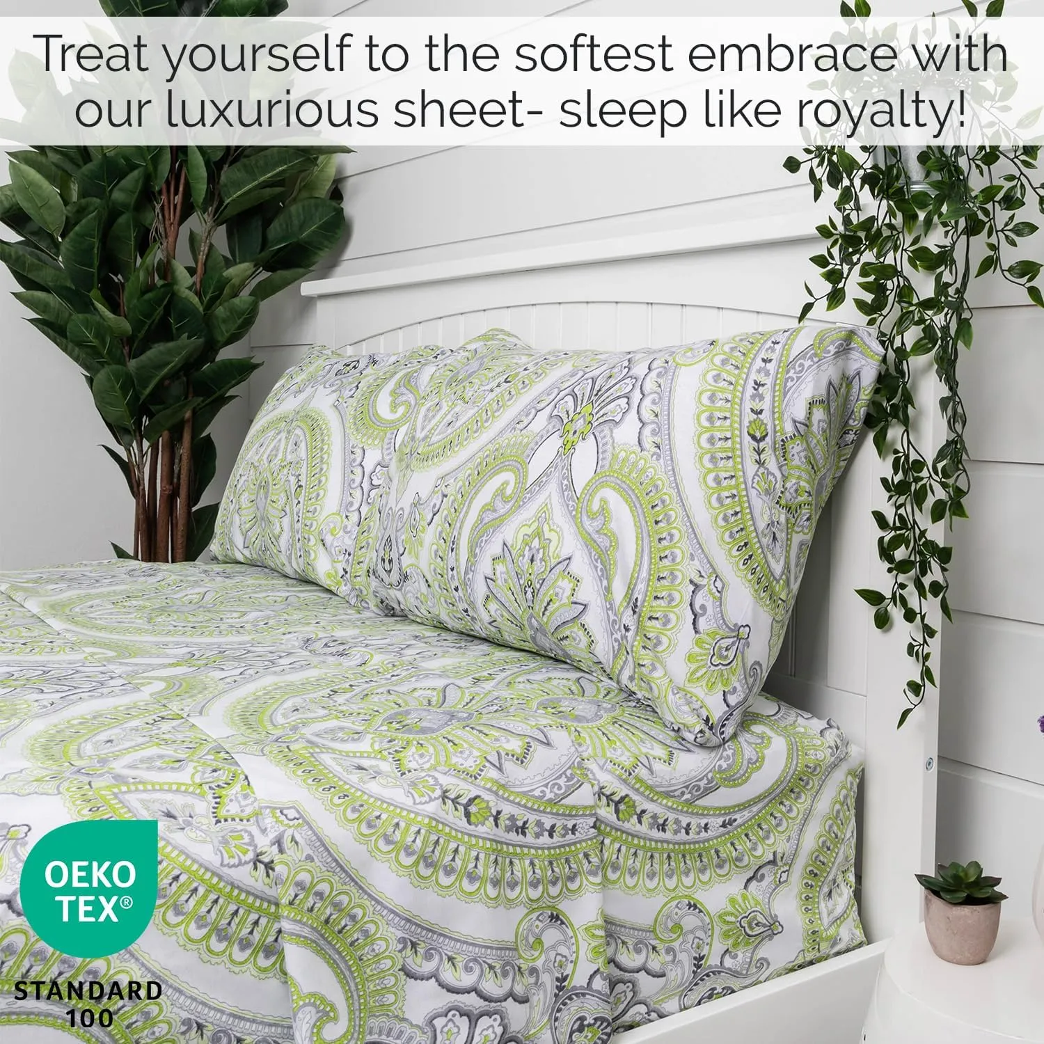 Southshore Fine Living, Inc. Pure Melody Collection, 4-Piece Queen Size Bed Sheets Set, 14" Extra Deep Pocket Queen Fitted Sheet, Green Flat Sheet, Green Sheets and Pillow Cases, Premium Bedding Set