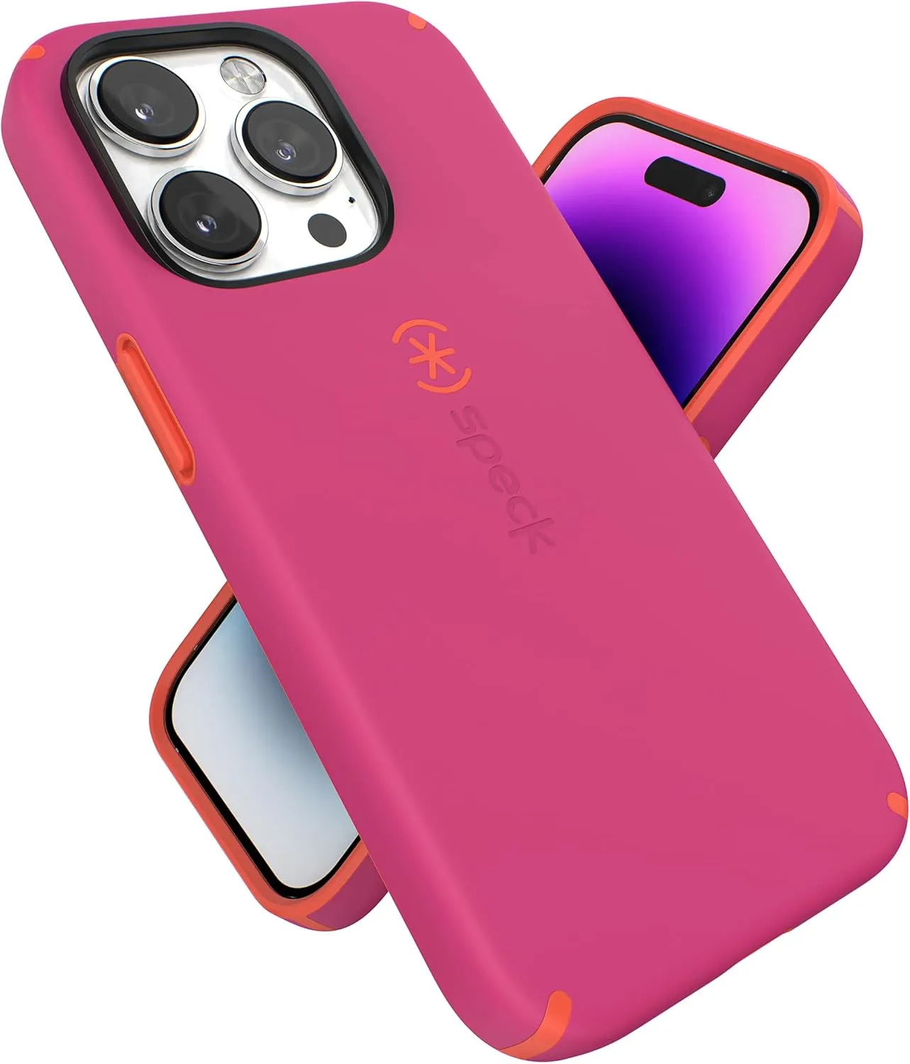 Speck for iPhone 14 Pro Case - Drop Protection, Scratch Resistant, Built for MagSafe Phone Case with Soft Touch Coating - 6.1" Model Case - Digital Pink, Energy Red Candyshell Pro