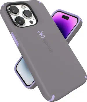 Speck iPhone 14 Pro Case - Slim, Drop Protection, Scratch Resistant, Dual Layer, Cloudy Grey/Spring Purple CandyShell Pro