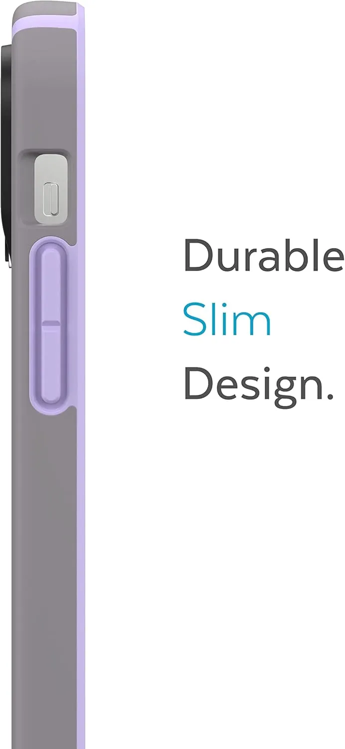 Speck iPhone 14 Pro Case - Slim, Drop Protection, Scratch Resistant, Dual Layer, Cloudy Grey/Spring Purple CandyShell Pro