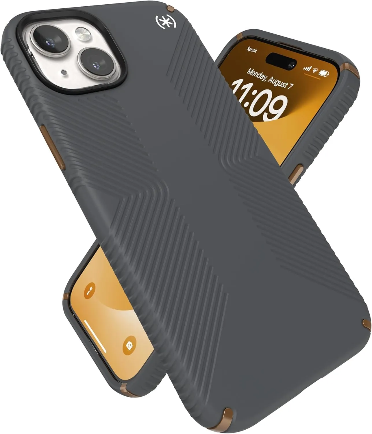 Speck iPhone 15 Case - Built for Drop Protection Grip – for iPhone 15 iPhone 14 & iPhone 13 - Scratch Resistant, Soft Touch, 6.1 Inch Phone Case - Presidio 2 Grip Charcoal Grey/Bronze