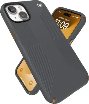 Speck iPhone 15 Case - Built for Drop Protection Grip – for iPhone 15 iPhone 14 & iPhone 13 - Scratch Resistant, Soft Touch, 6.1 Inch Phone Case - Presidio 2 Grip Charcoal Grey/Bronze