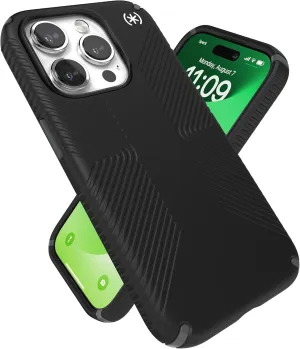Speck iPhone 15 Pro Case - Built for MagSafe, Drop Protection Grip - Scratch Resistant, Soft Touch, 6.1 Inch Phone Case - Presidio2 Grip Black/Slate Grey/White
