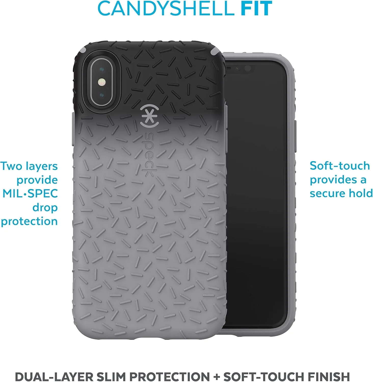 Speck Products CandyShell Fit iPhone XS/iPhone X Case, Black Ombre Gunmetal/Gunmetal Grey