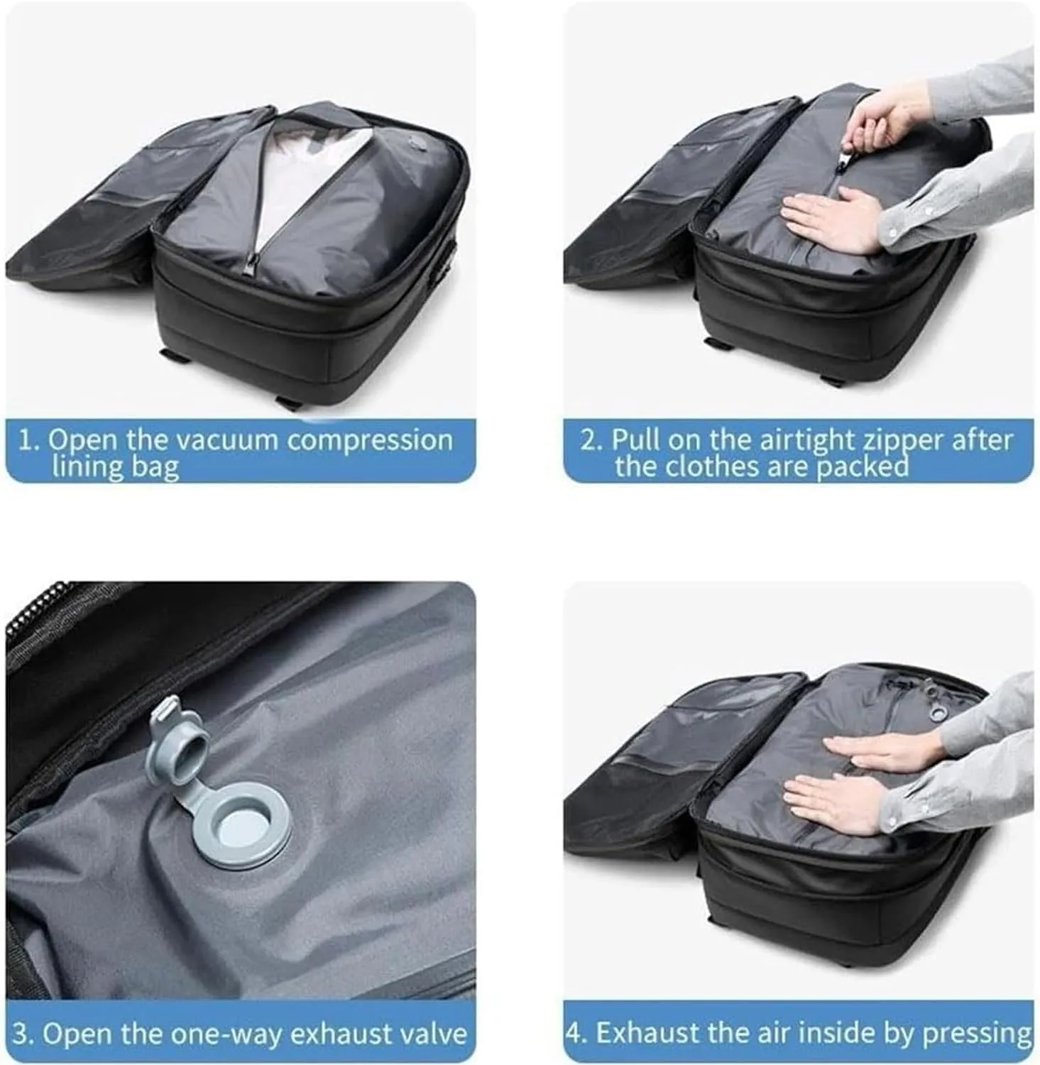 Spence Vac Backpack, Ezy Vac Backpack, Ezyvac Rucksack, Easyvacpack, Vacuum Bag with Anti Theft Lock (Gray with Pump)