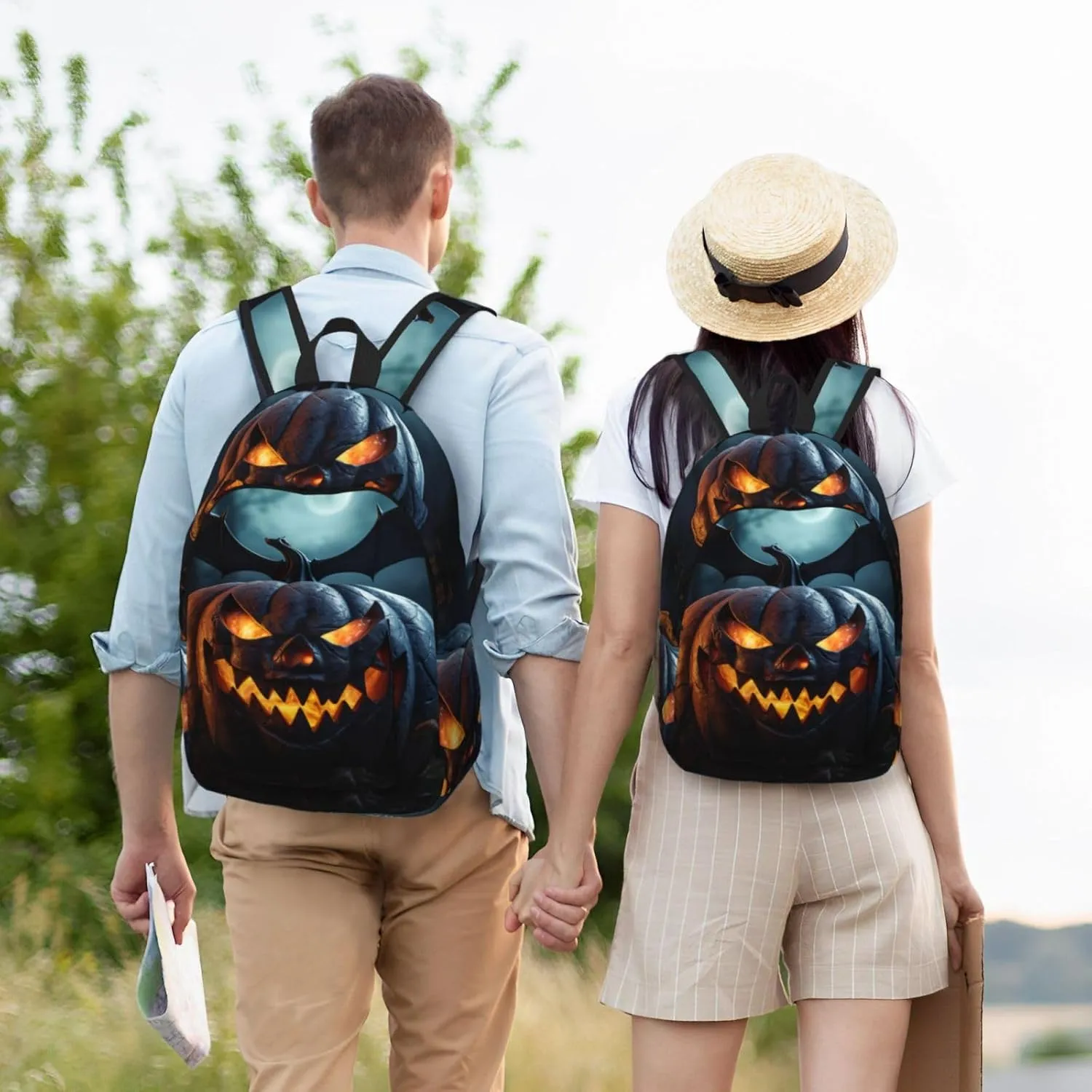Spider Pumpkin Print Vintage Canvas Backpack,Travel Bag,Stylish And Lightweight With Multiple Pockets