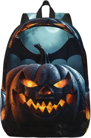Spider Pumpkin Print Vintage Canvas Backpack,Travel Bag,Stylish And Lightweight With Multiple Pockets