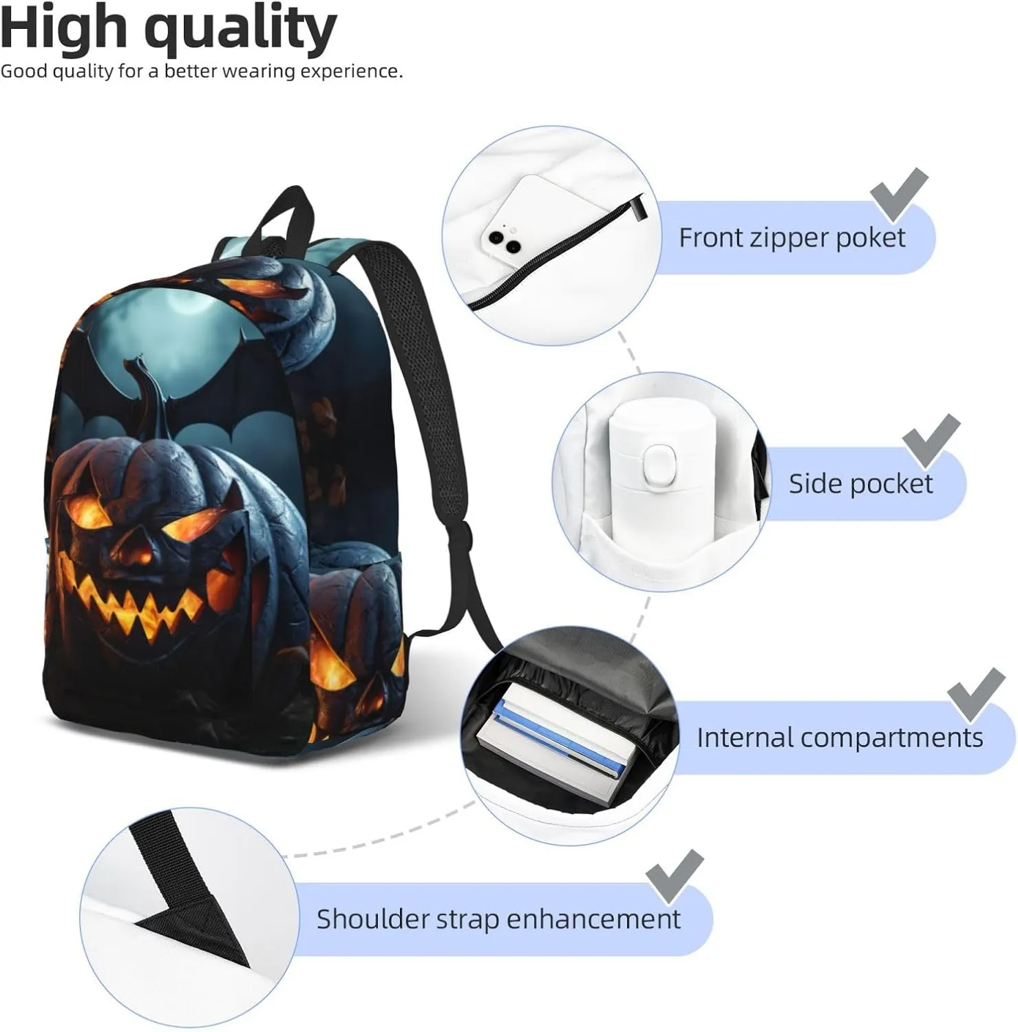 Spider Pumpkin Print Vintage Canvas Backpack,Travel Bag,Stylish And Lightweight With Multiple Pockets