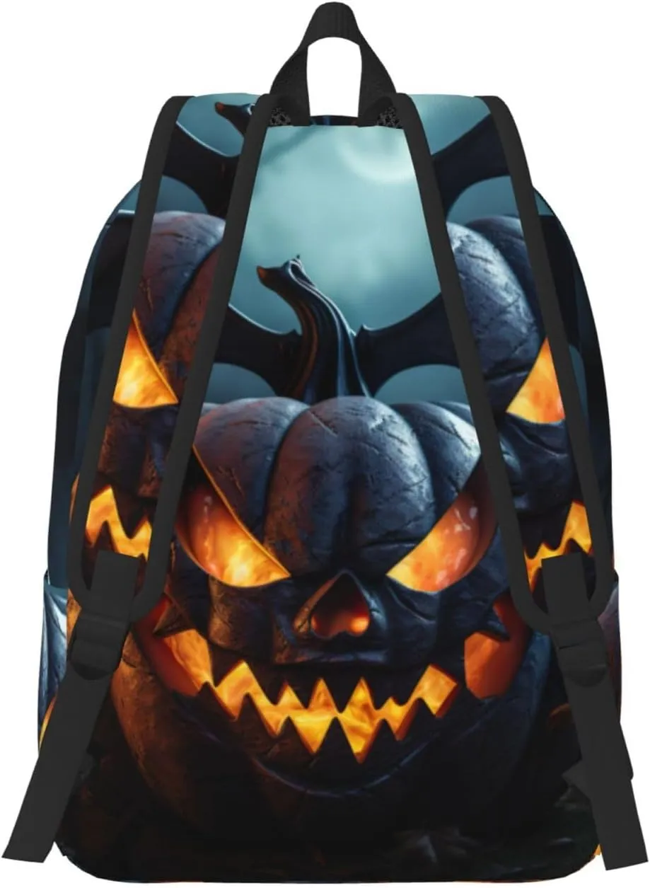 Spider Pumpkin Print Vintage Canvas Backpack,Travel Bag,Stylish And Lightweight With Multiple Pockets