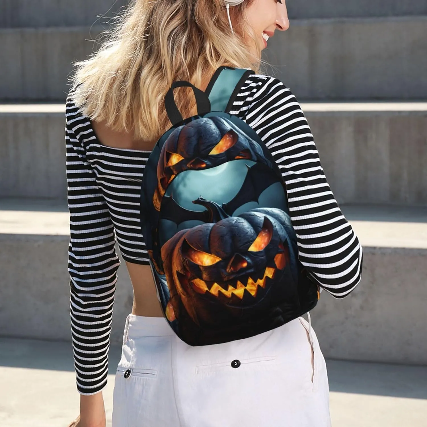 Spider Pumpkin Print Vintage Canvas Backpack,Travel Bag,Stylish And Lightweight With Multiple Pockets