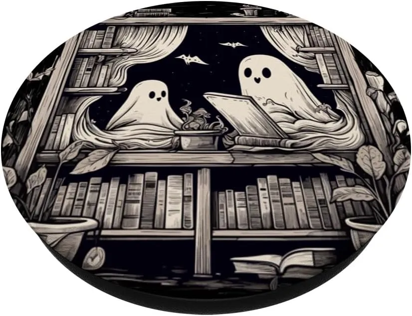 Spooky Ghosts Reading Books Library Bookworm Retro Bookish PopSockets Adhesive PopGrip