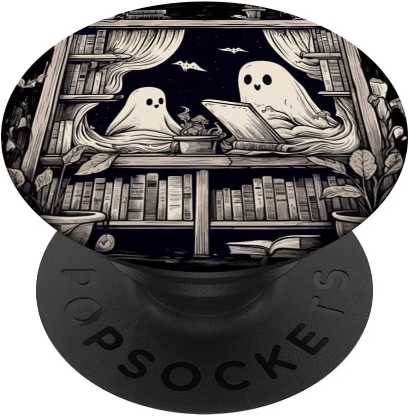 Spooky Ghosts Reading Books Library Bookworm Retro Bookish PopSockets Adhesive PopGrip