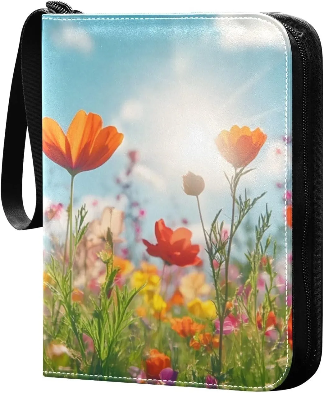 Spring Flowers Card Binder 4 Pocket Trading Card Album Fits 400 Sports/Game Cards, PU Cover 3 Ring Card Collection with 50 Removable Sleeves