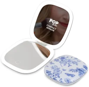 Square LED Compact Mirror - Adjustable Brightness Light Up Travel Mirror w/ 1x/5x Magnifiers - Portable Makeup Mirror w/Dual-Sided LED Lights (Blue Floral)