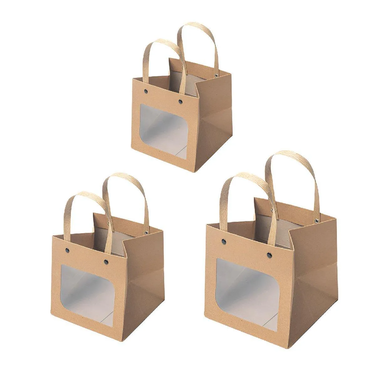 Square Paper Bags Natural Kraft Pack 25PCS