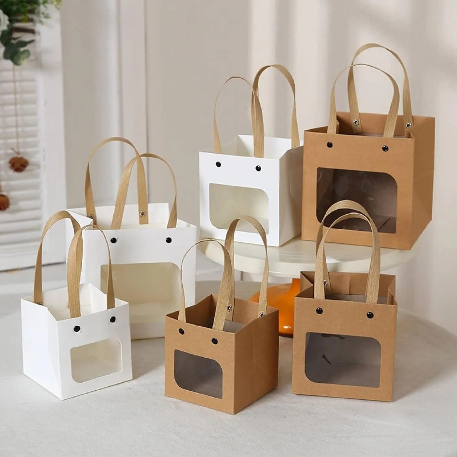 Square Paper Bags Natural Kraft Pack 25PCS