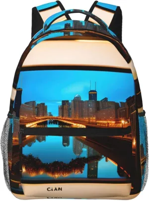 SSIMOO Chicago Reflected Leisure Lightweight Double-Shoulder Backpack,Simple Canvas, And Spacious Design