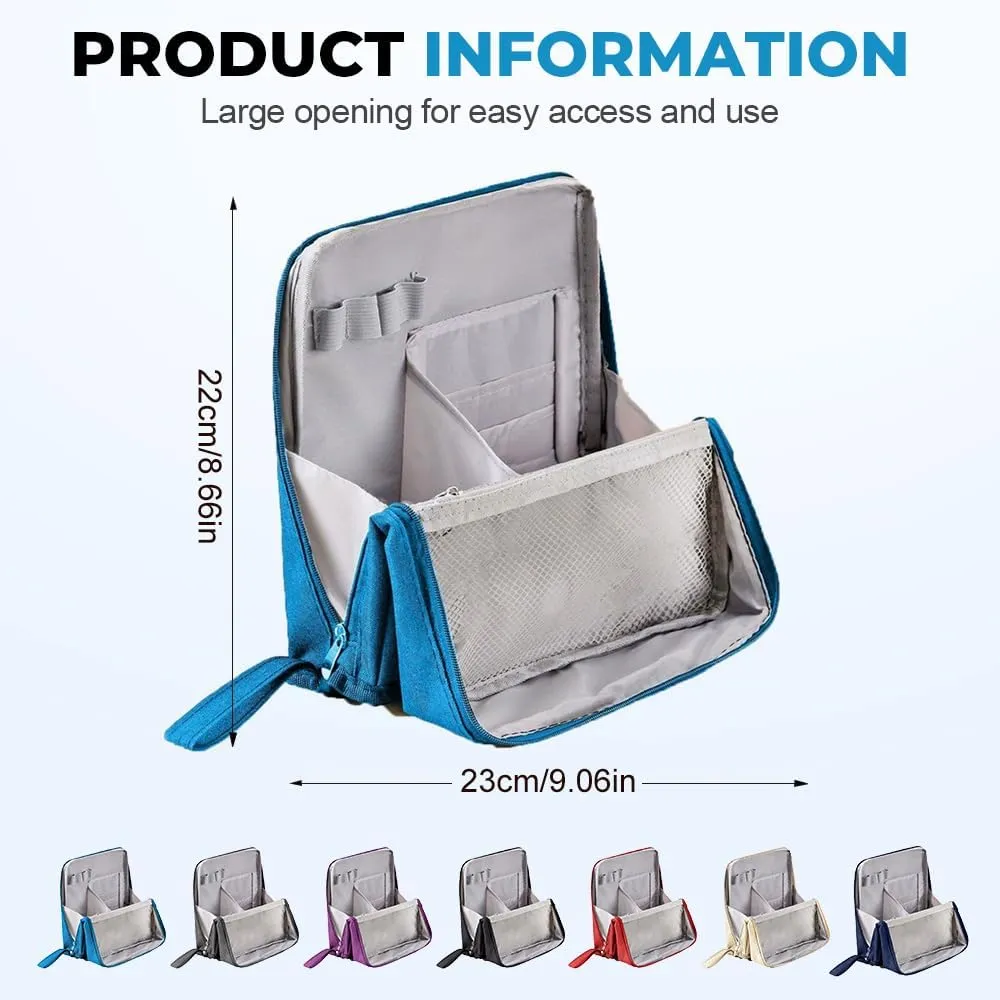 Standing Makeup Bag, 2025 New Upgraded Portable Large Capacity Pencil Cases, Multi-Purpose Waterproof Office Storage Makeup Bag Organizer with Compartments (Black)