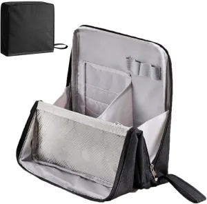 Standing Makeup Bag, 2025 New Upgraded Portable Large Capacity Pencil Cases, Multi-Purpose Waterproof Office Storage Makeup Bag Organizer with Compartments (Black)