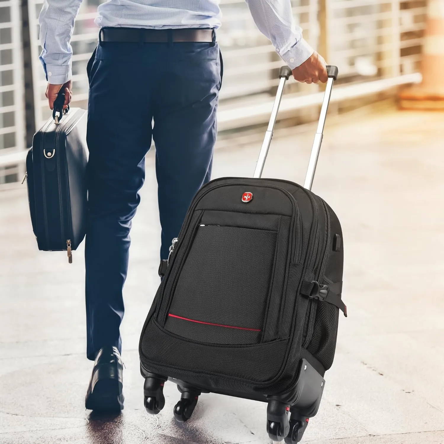 StarCloud 4-Wheel Rolling Backpack 45L (22x14x9 in): 17.3-Inch Roller Travel Laptop Backpack for Business, Water-Resistant Carry-On Luggage, Airline Approved Suitcase for Travel and Commuting