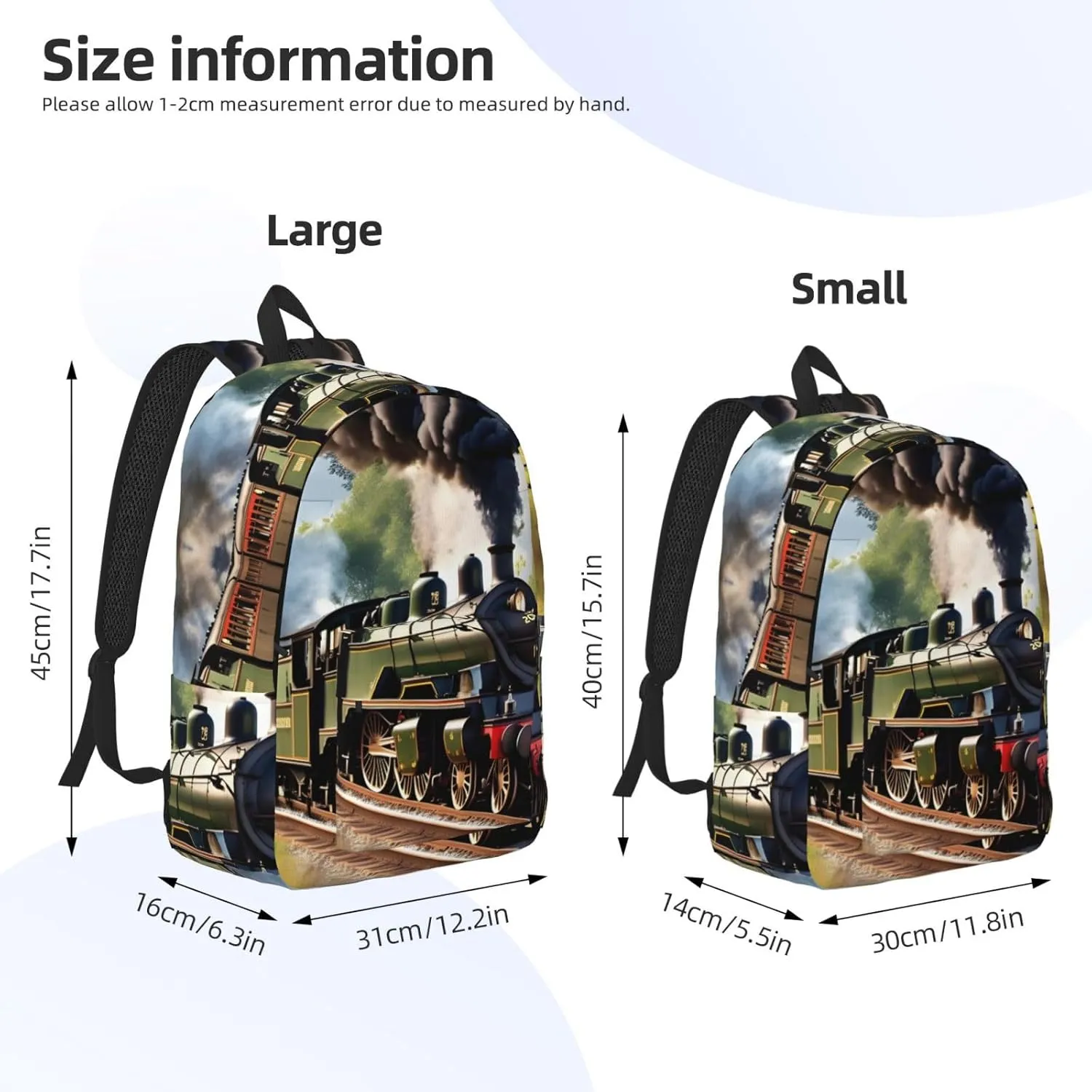 Steam Little Train print Duffel Bag, Lightweight Duffel Bag, Casual Backpack, 17.7 x 6.3 x 12.2 inches